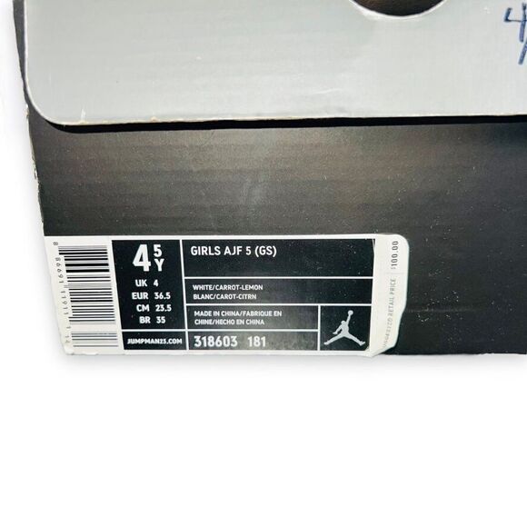 Jordan AJF 5 GS 2008 White/Carrot-Lemon 318603-181 Youth 4.5 Women's 6 - Picture 12 of 12